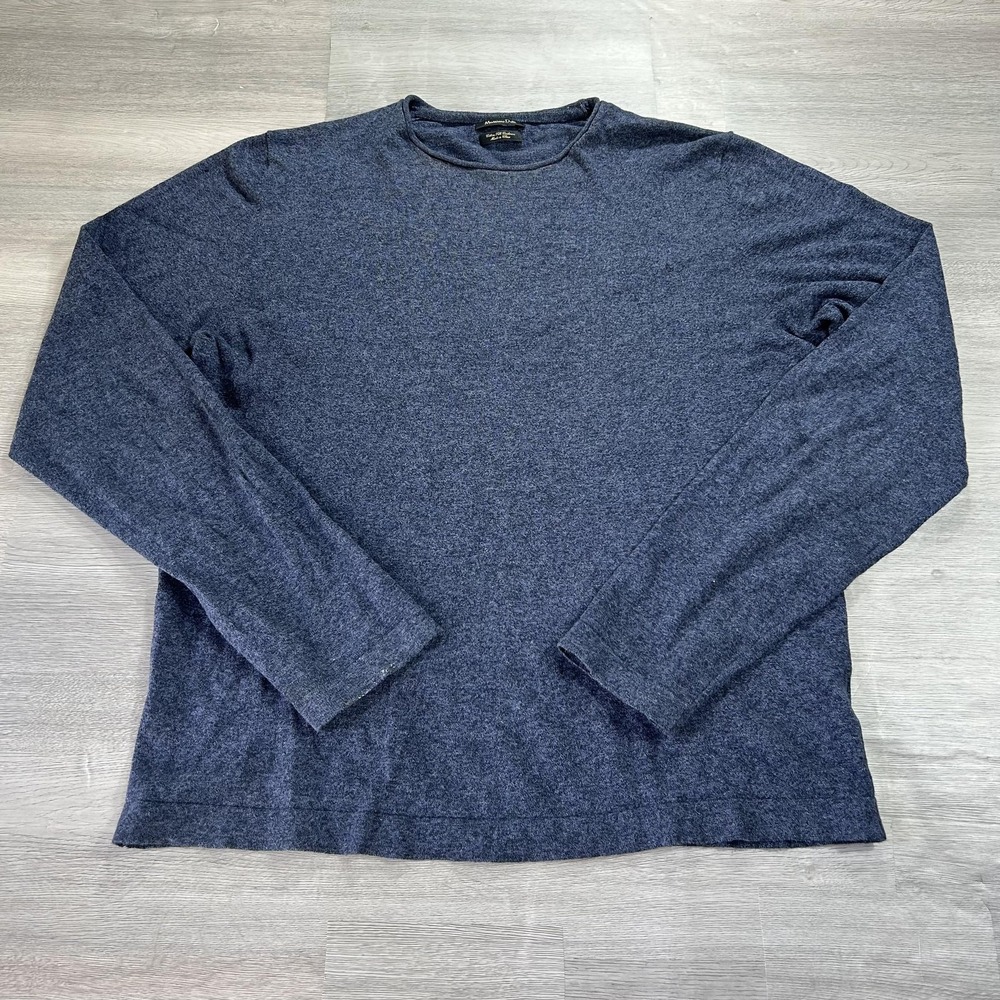 Massimo Dutti Sweater Mens XL Blue Cotton Silk Cashmere Crewneck Knit Pullover